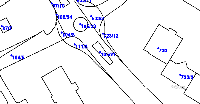 Parcela st. 105/21 v KÚ Kopřivnice, Katastrální mapa