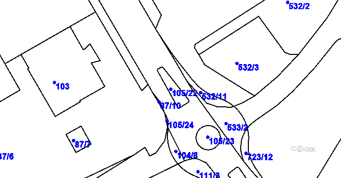 Parcela st. 105/22 v KÚ Kopřivnice, Katastrální mapa