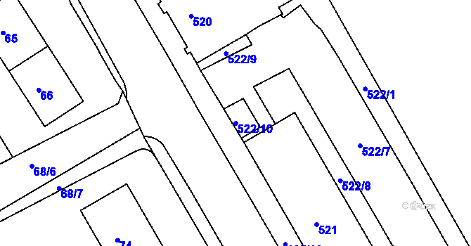 Parcela st. 522/10 v KÚ Kopřivnice, Katastrální mapa