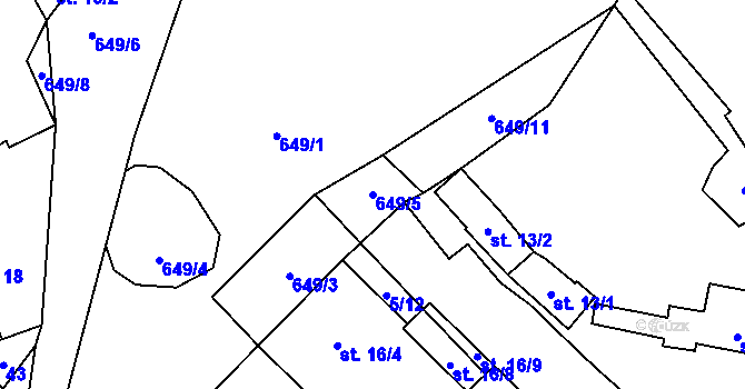 Parcela st. 649/5 v KÚ Horky u Dubé, Katastrální mapa