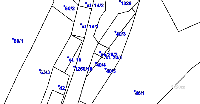 Parcela st. 20/2 v KÚ Korce, Katastrální mapa