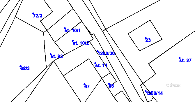 Parcela st. 1250/30 v KÚ Korce, Katastrální mapa