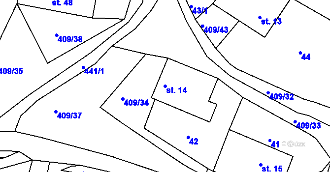 Parcela st. 14 v KÚ Kornice, Katastrální mapa