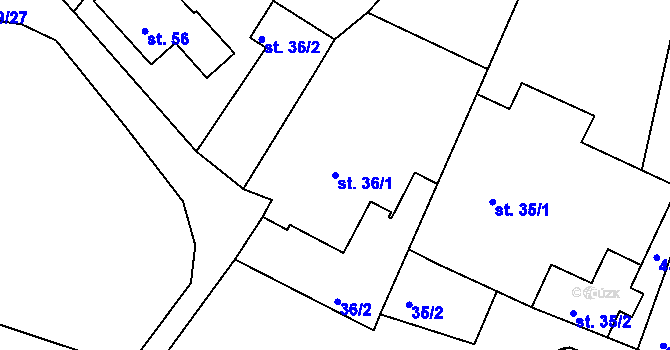 Parcela st. 36/1 v KÚ Kornice, Katastrální mapa