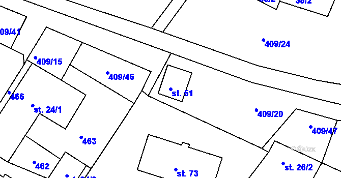 Parcela st. 51 v KÚ Kornice, Katastrální mapa