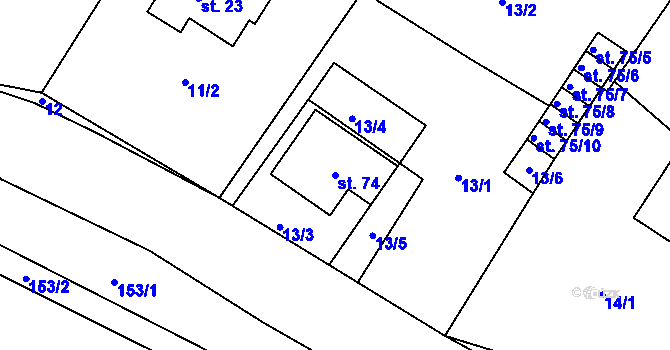Parcela st. 74 v KÚ Kornice, Katastrální mapa