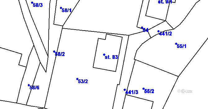 Parcela st. 83 v KÚ Kornice, Katastrální mapa