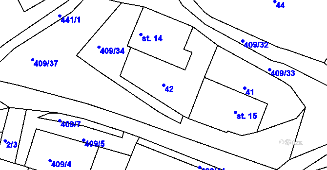 Parcela st. 42 v KÚ Kornice, Katastrální mapa