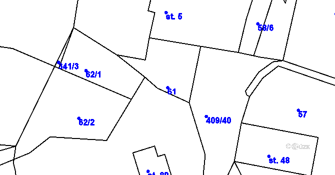 Parcela st. 61 v KÚ Kornice, Katastrální mapa