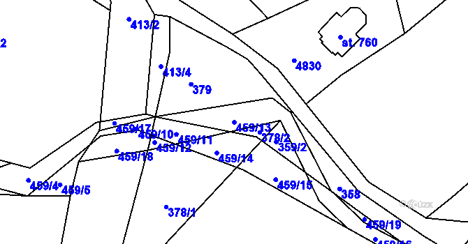 Parcela st. 459/13 v KÚ Kornice, Katastrální mapa