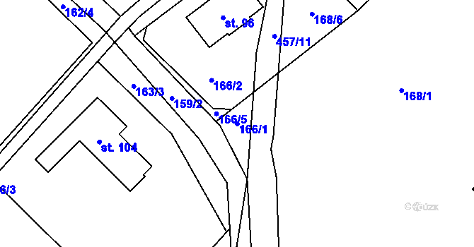 Parcela st. 166/1 v KÚ Kornice, Katastrální mapa