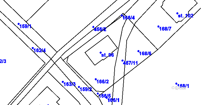 Parcela st. 96 v KÚ Kornice, Katastrální mapa