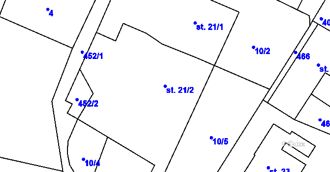 Parcela st. 21/2 v KÚ Kornice, Katastrální mapa