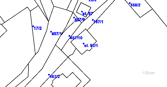 Parcela st. 92/1 v KÚ Kornice, Katastrální mapa