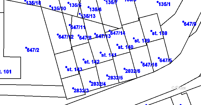 Parcela st. 141 v KÚ Korolupy, Katastrální mapa