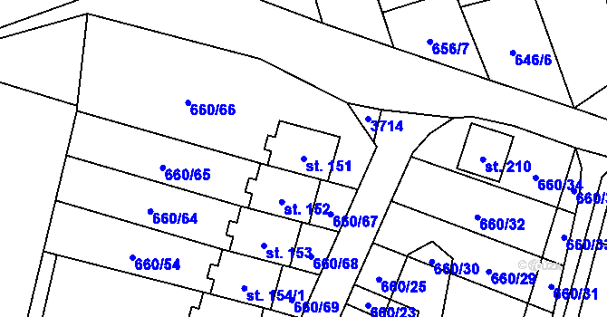 Parcela st. 151 v KÚ Korolupy, Katastrální mapa