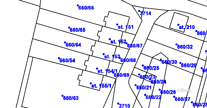 Parcela st. 153 v KÚ Korolupy, Katastrální mapa