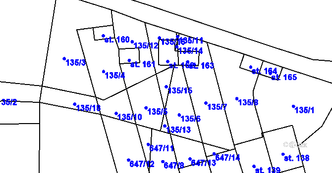 Parcela st. 135/15 v KÚ Korolupy, Katastrální mapa