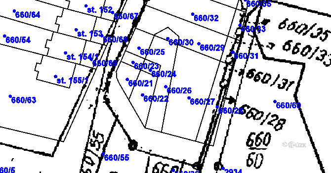 Parcela st. 660/26 v KÚ Korolupy, Katastrální mapa