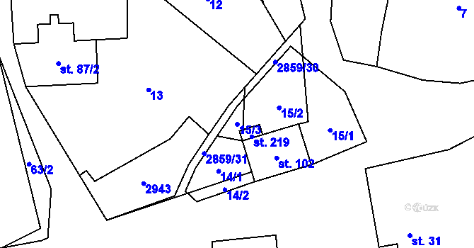 Parcela st. 15/3 v KÚ Korolupy, Katastrální mapa