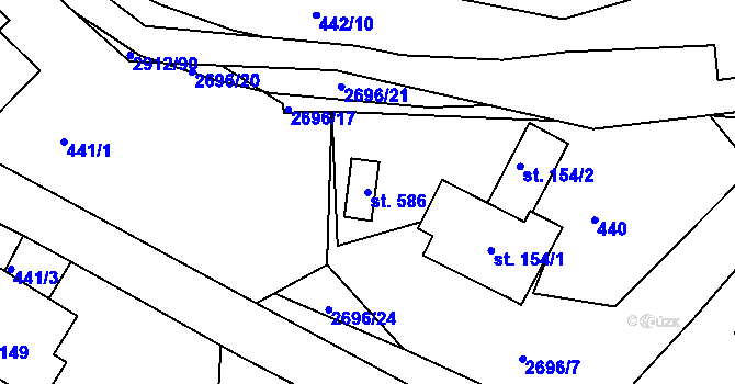 Parcela st. 586 v KÚ Korouhev, Katastrální mapa