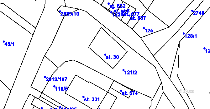 Parcela st. 30 v KÚ Korouhev, Katastrální mapa