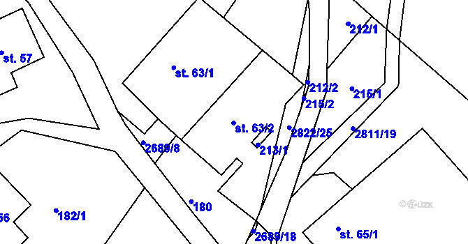 Parcela st. 63/2 v KÚ Korouhev, Katastrální mapa