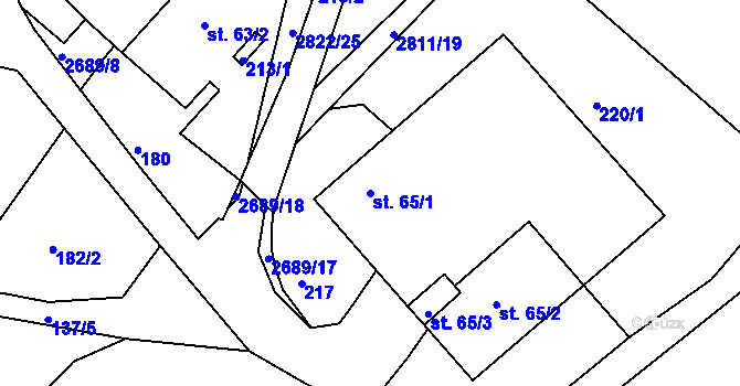 Parcela st. 65/1 v KÚ Korouhev, Katastrální mapa