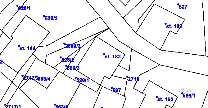 Parcela st. 183 v KÚ Korouhev, Katastrální mapa