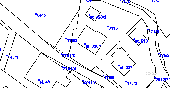 Parcela st. 328/1 v KÚ Korouhev, Katastrální mapa