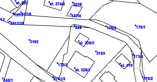 Parcela st. 328/2 v KÚ Korouhev, Katastrální mapa