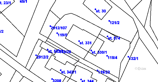 Parcela st. 331 v KÚ Korouhev, Katastrální mapa
