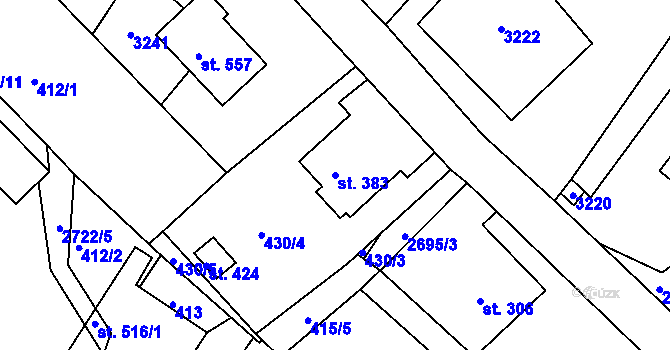 Parcela st. 383 v KÚ Korouhev, Katastrální mapa