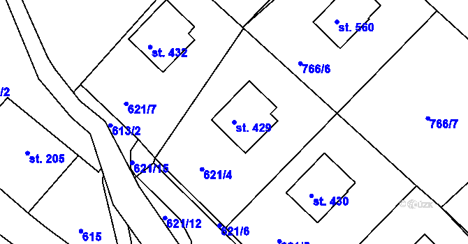 Parcela st. 429 v KÚ Korouhev, Katastrální mapa