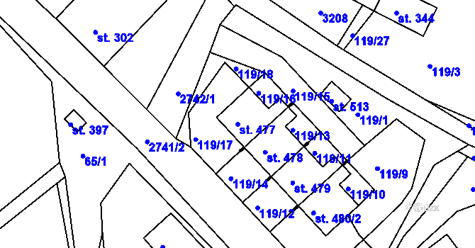 Parcela st. 477 v KÚ Korouhev, Katastrální mapa