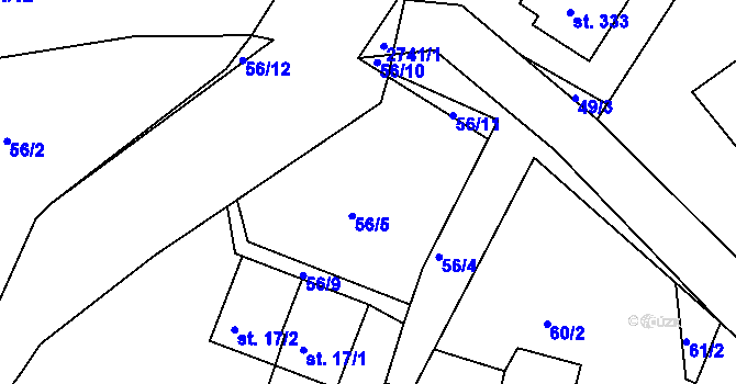 Parcela st. 56/3 v KÚ Korouhev, Katastrální mapa