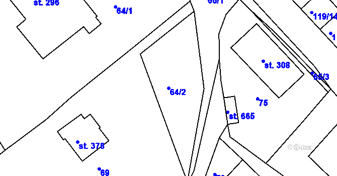 Parcela st. 64/2 v KÚ Korouhev, Katastrální mapa