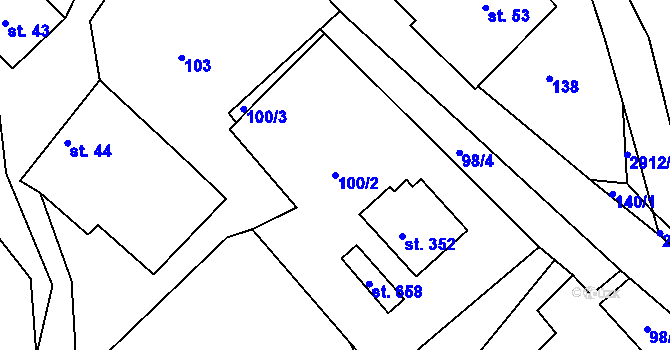 Parcela st. 100/2 v KÚ Korouhev, Katastrální mapa