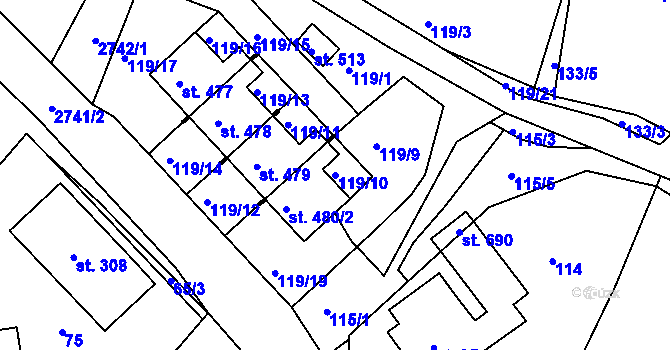 Parcela st. 119/10 v KÚ Korouhev, Katastrální mapa