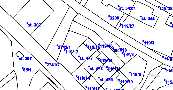 Parcela st. 119/16 v KÚ Korouhev, Katastrální mapa
