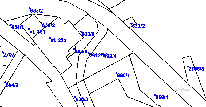 Parcela st. 632/4 v KÚ Korouhev, Katastrální mapa
