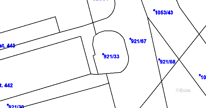 Parcela st. 921/33 v KÚ Korouhev, Katastrální mapa