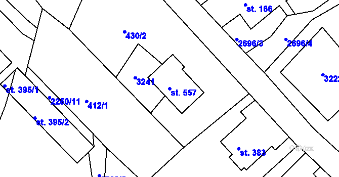 Parcela st. 557 v KÚ Korouhev, Katastrální mapa