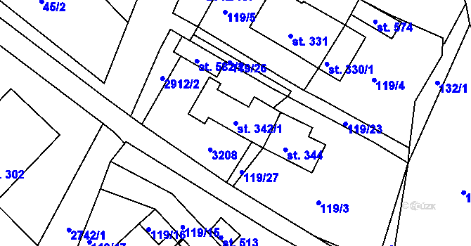 Parcela st. 342/1 v KÚ Korouhev, Katastrální mapa