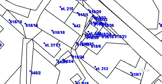 Parcela st. 618/25 v KÚ Korouhev, Katastrální mapa