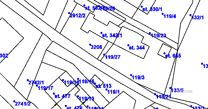 Parcela st. 119/27 v KÚ Korouhev, Katastrální mapa