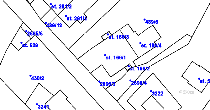 Parcela st. 166/1 v KÚ Korouhev, Katastrální mapa