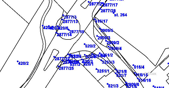 Parcela st. 520/2 v KÚ Korouhev, Katastrální mapa