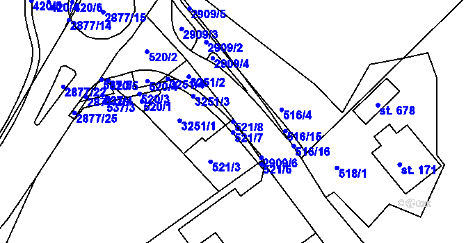 Parcela st. 521/8 v KÚ Korouhev, Katastrální mapa