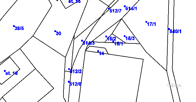 Parcela st. 14 v KÚ Lačnov u Korouhve, Katastrální mapa